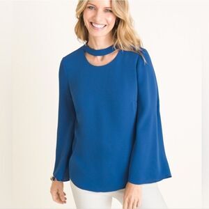 Chico's Duchess Blue Neck Cut Out Pullover Blouse Size Small (4/6)
